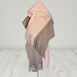 Madison 88 Anthropologie Large Fringed Shawl Scarf Dramatic Taupe and Pink Beige